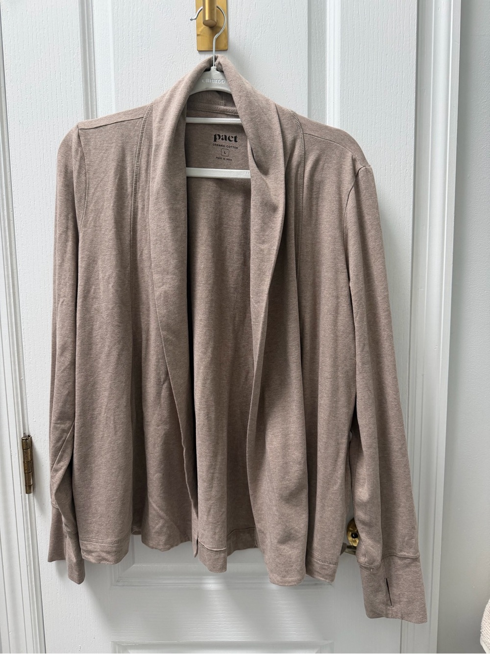PactOrganic Cotton Open-Front Shawl Collar Cardigan - Taupe